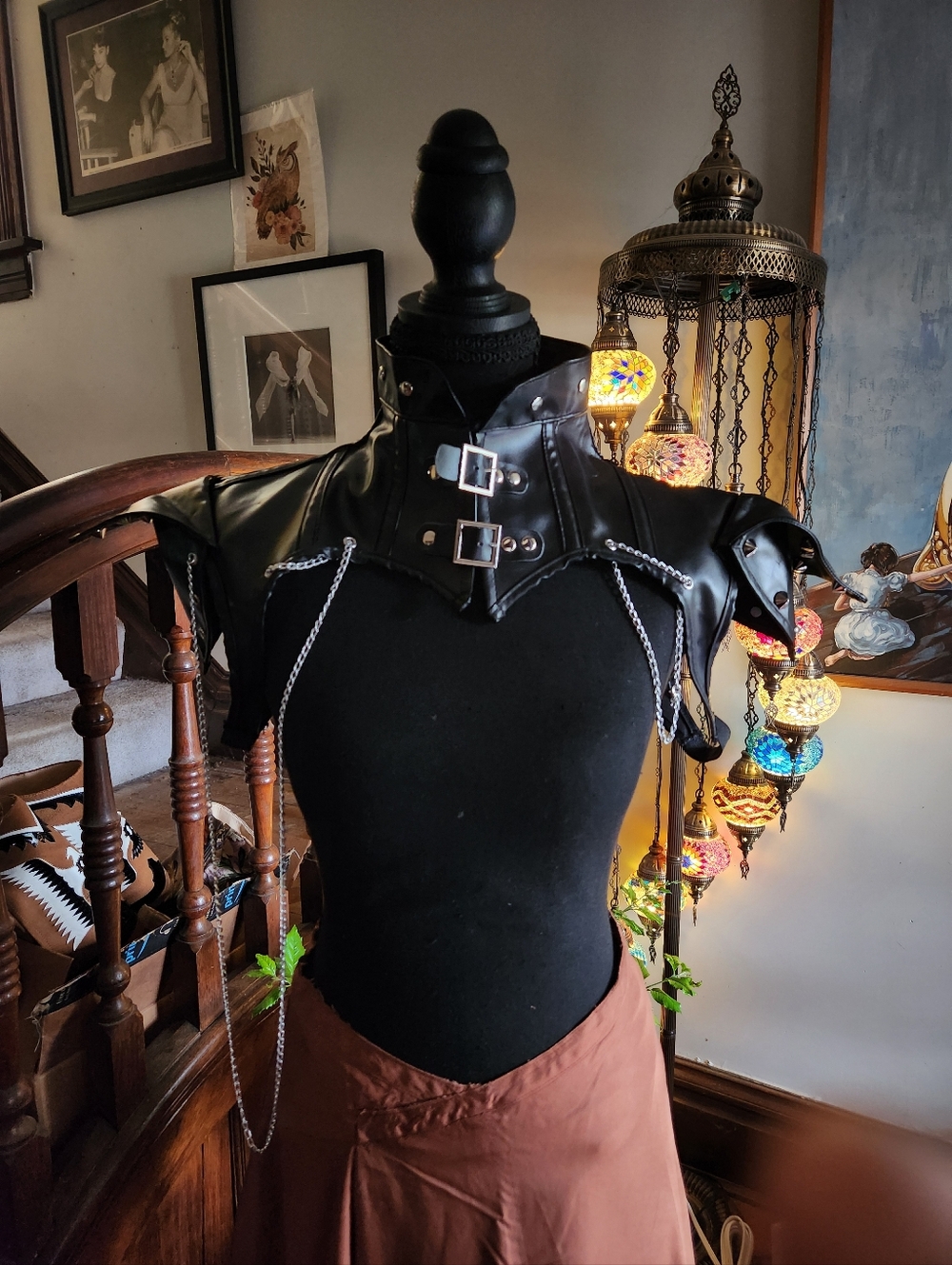 Charmian Faux Leather Gothic Shoulder Harness in Black
